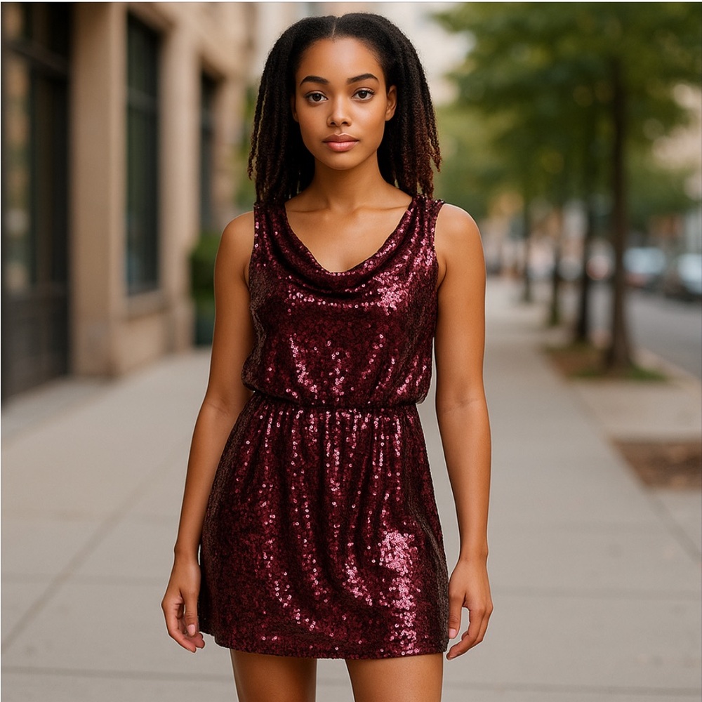 Apt 9 Cranberry Red All Over Sequin Cowl Neck Sho… - image 1